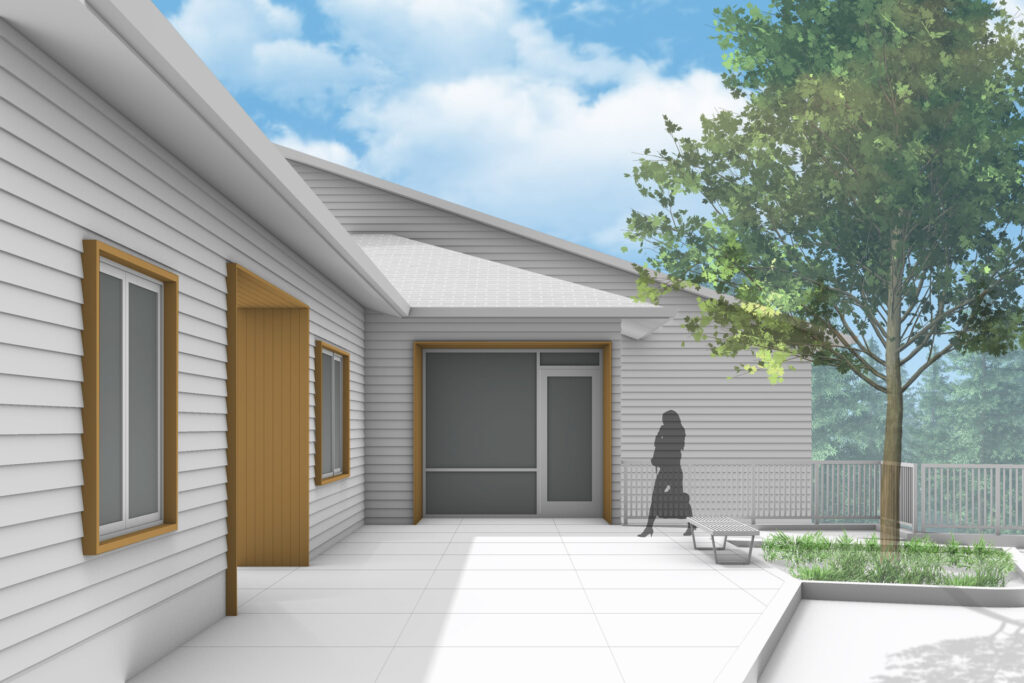 Architectural rendering of the proposed entry on the north side of the building.