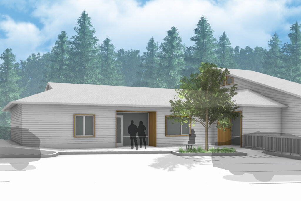 Architectural rendering of the proposed entry on the west side of the building.