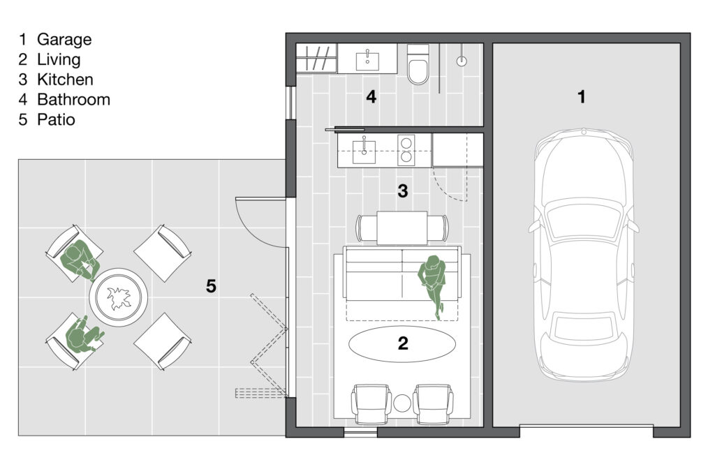 This is a drawing of a plan of the ADU with garage.