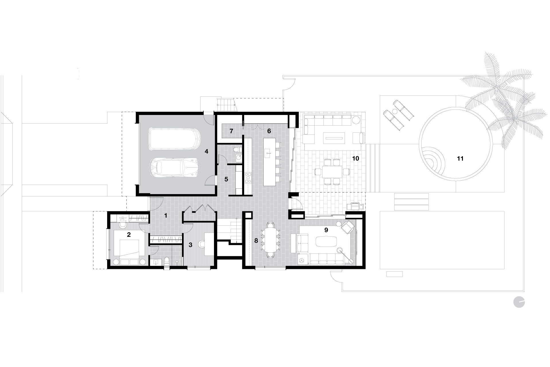 Architectural drawing of the first floor plan of the new modern house.