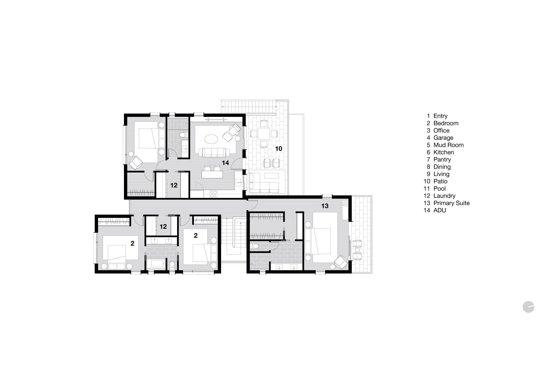 Architectural drawing of the second floor plan of the new modern house.