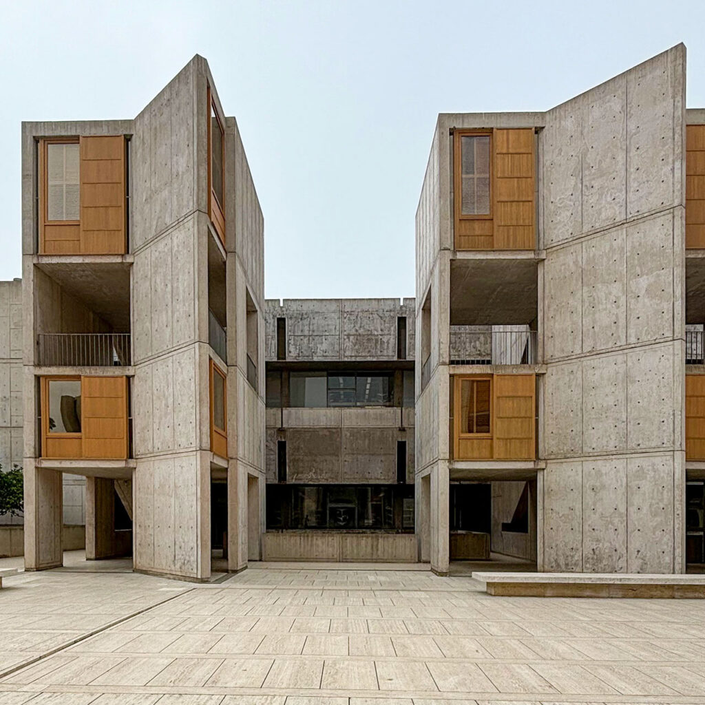 Concrete and teak research towers at the Salk Institute.