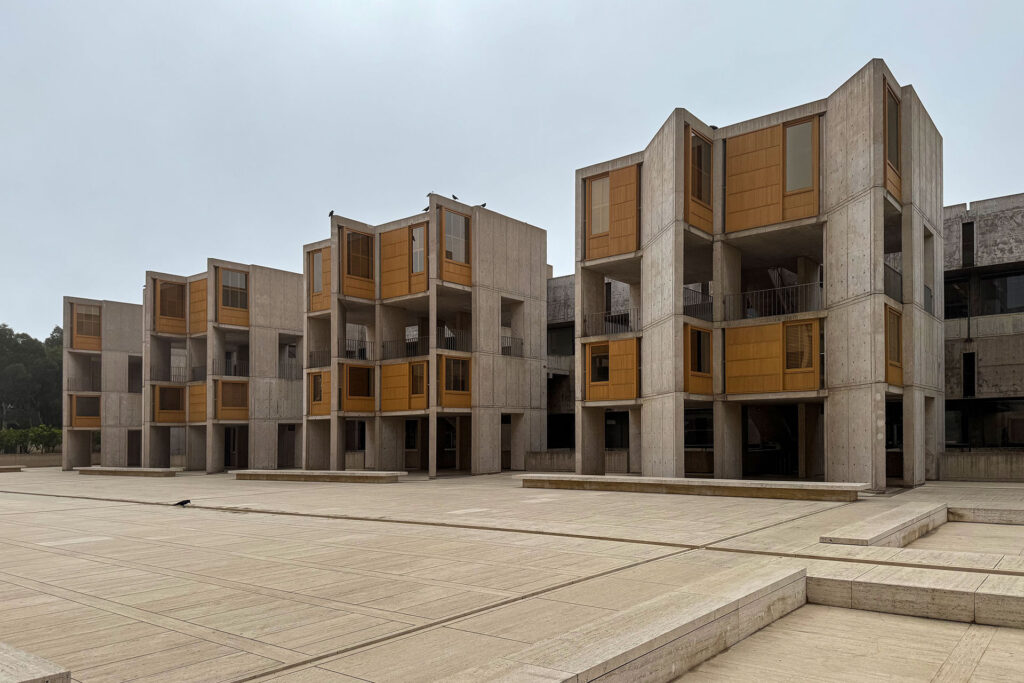 View of the north side of the plaza at the Salk Institute.