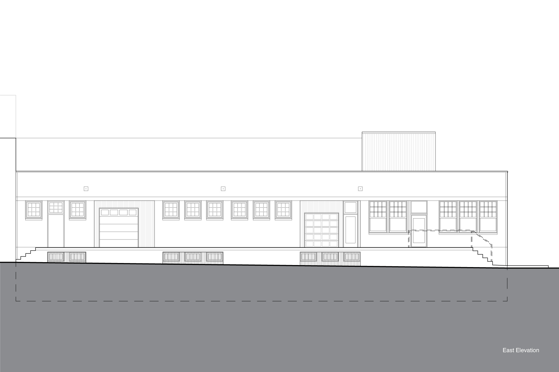 Drawing of the north elevation of the warehouse illustrating how it looked before the renovation.